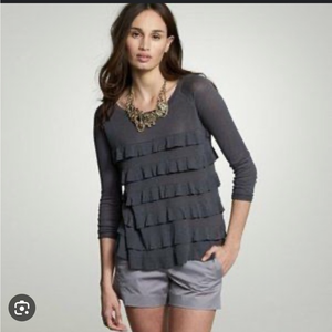 J. Crew dark grey ruffle‎ tiered pullover sweater size XS